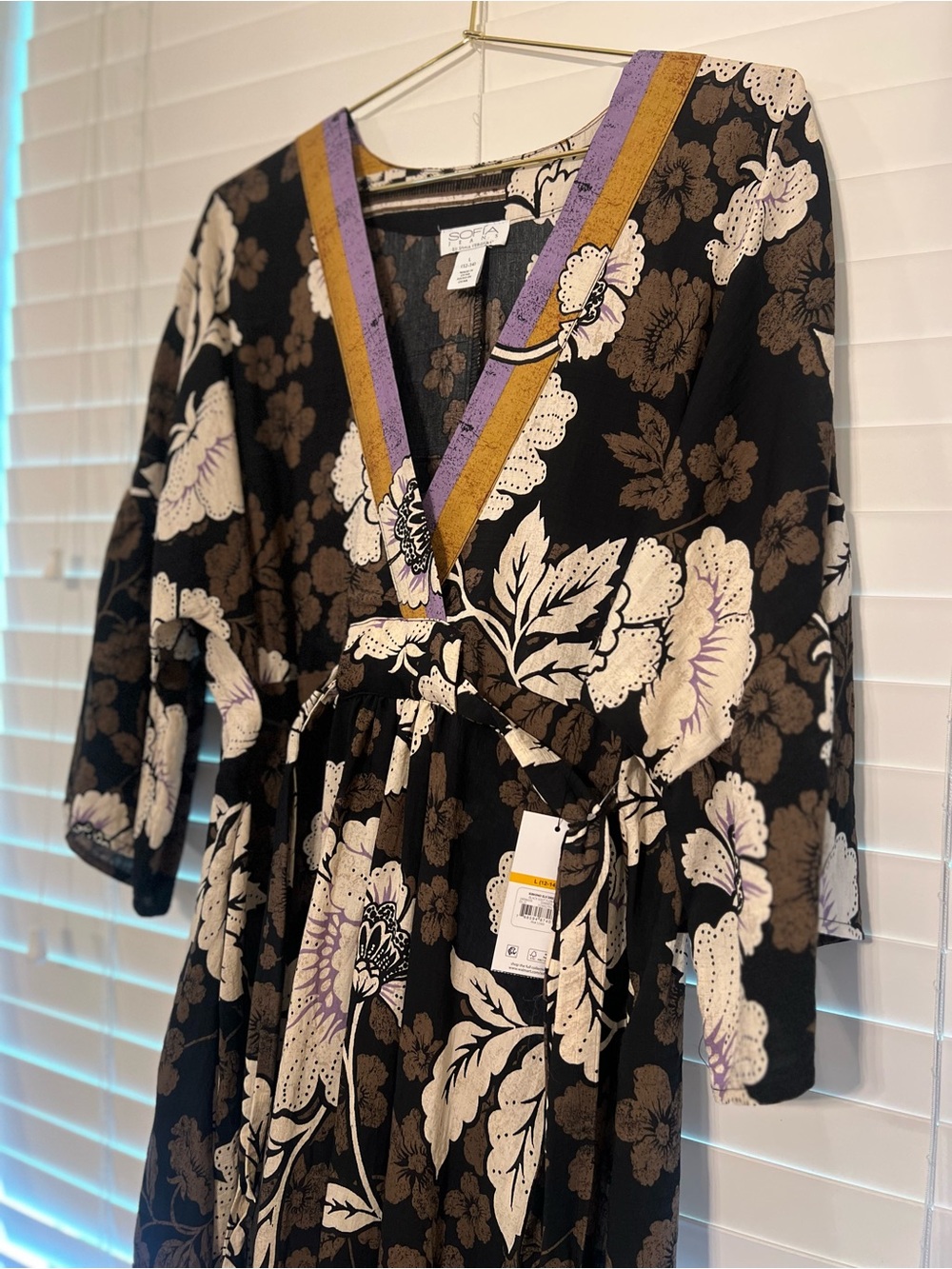 NWT Sofia Vergara Women's Tie Back Dress with Wide Sleeves, Mid Calf Length
